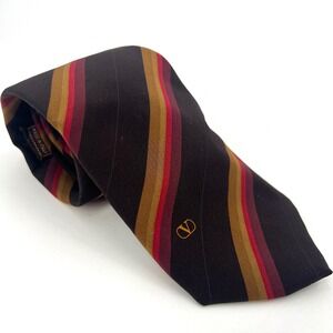Vintage‎ Valentino Diagonal Striped Tie Visible Logo 70s Brown Stripes Italy
